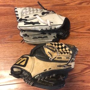 2 right and left handed baseball/softball gloves